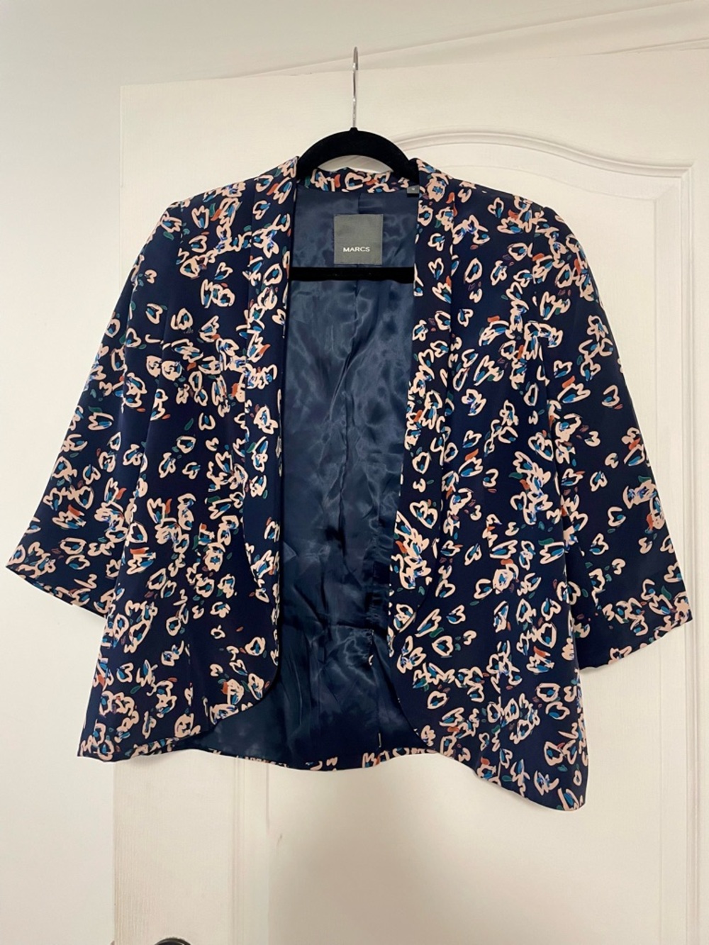MARCS Navy Floral-Leopard Open Blazer with Blush Accents